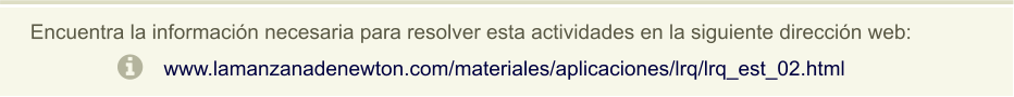 Encuentra la información necesaria para resolver esta actividades en la siguiente dirección web: www.lamanzanadenewton.com/materiales/aplicaciones/lrq/lrq_est_02.html