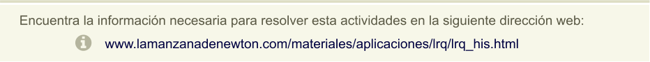 Encuentra la información necesaria para resolver esta actividades en la siguiente dirección web: www.lamanzanadenewton.com/materiales/aplicaciones/lrq/lrq_his.html